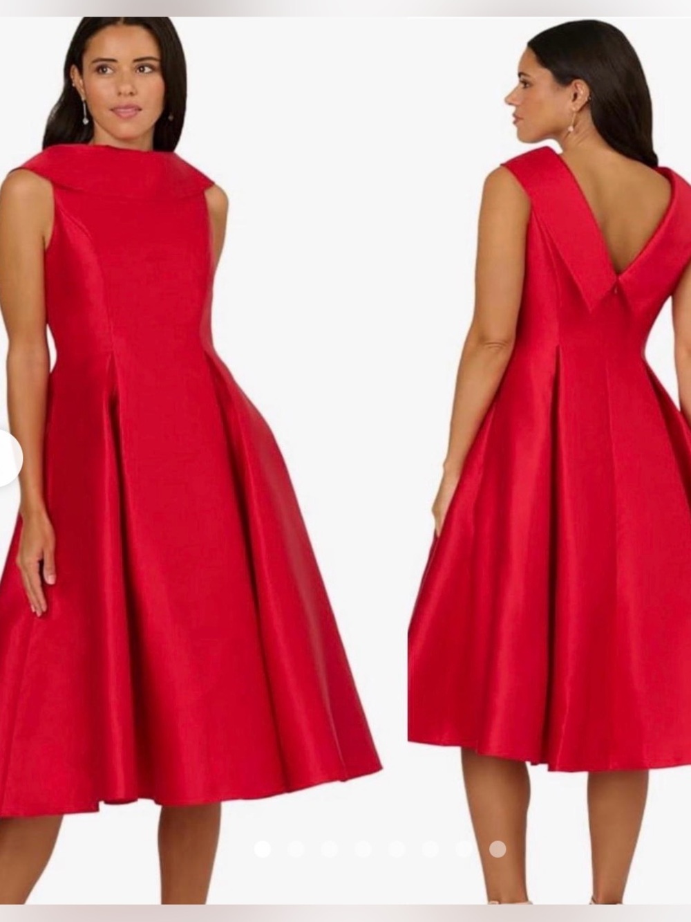 Adrianna Papell Red Fit-and-Flare V-Back Midi Dress